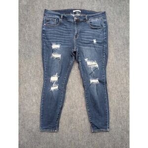 KanCan Womens Size‎ 22 Dark Wash Distressed Ripped Skinny Jeans Preppy Stretch